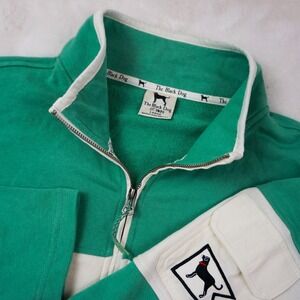 New The Black Dog Rugby Shirt Long Sleeve Green White Stripe Quarter Zip Men L